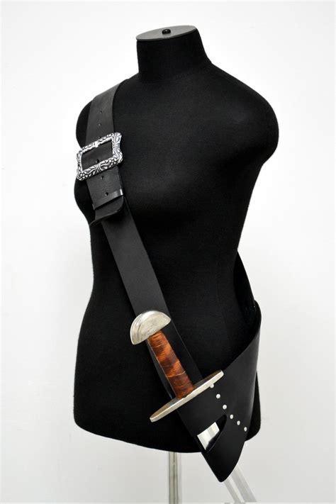 Black Leather Medieval Baldric Sword Belt Right Handed Waist Etsy