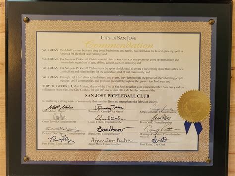sjpc city hall commendation san jose pickleball club
