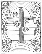 Coloring Pages Desert Sunset Printable Cactus Color Plants Adult Easy Adults Print Landscape Kids Nature Landscapes Scene Sheets Detailed Books sketch template