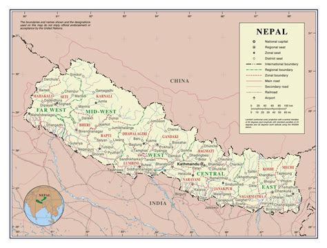 large detailed political and administrative map of nepal with roads