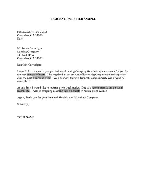 weeks notice letter   resignation letter examples