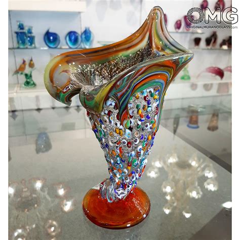 Vases Blown Collection Calla Punk Style Vase Murano Glass Millefiori