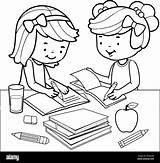 Coloring Homework Doing Book Students Alamy sketch template