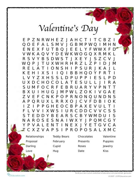 valentines day crossword puzzle printable