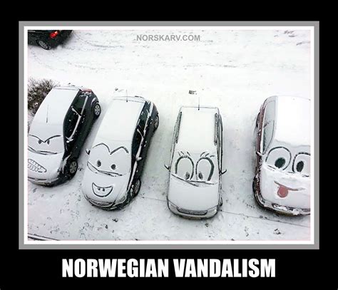 norwegian vandalism meme norway funny humor snow cars from norskarv