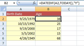 ways    calculate age  excel years months  days