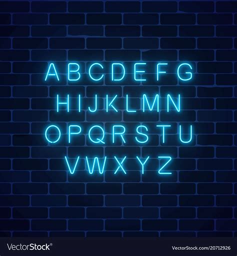 glowing neon blue color alphabet font  dark vector image