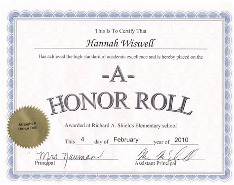 printable honor roll certificate template oahubeachweddings