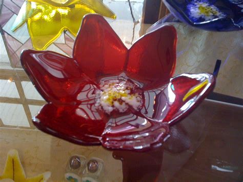 Red Lotus Flower Bowl Fused Glass Bowl Slumped By Hangingvalley