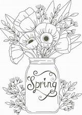 Spring Coloring Pages Adult Flowers Printable Adults Everfreecoloring Jar sketch template