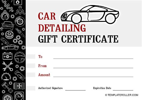 car detailing gift certificate black  printable