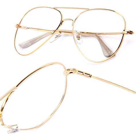 unisex gold big round metal frame clear lens fashion vintage retro geek