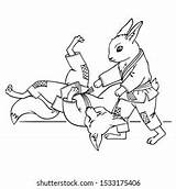 Karate Rabbit Practicing Defending Uniform Aikido sketch template