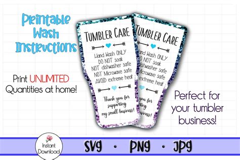printable tumbler care card tumbler wash instructions