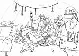 Coloring Nativity Manger Characters Coloringhome sketch template