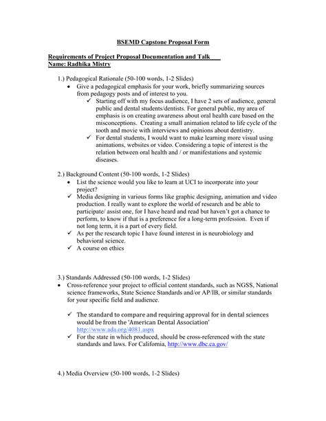 bsemd capstone proposal form requirements  project proposal