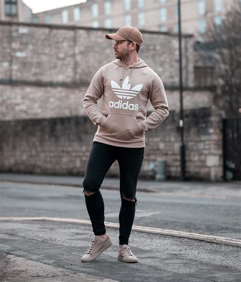 adidas trefoil sweatshirt street style outfit  average guy