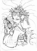 Geisha Samurai Colouring Books Gueixa sketch template