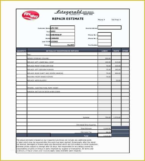 Free Appliance Repair Invoice Template Of 20 Repair Estimate Templates