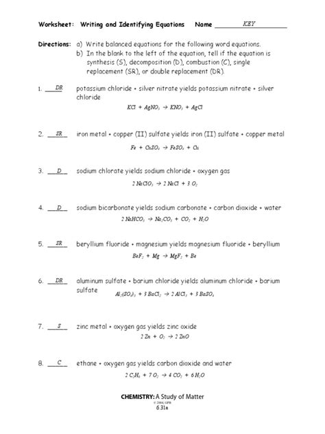 worksheet writing  identifying equations