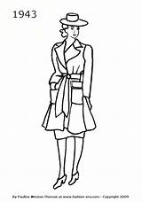 Fashion Women 1940 Silhouette Coat Coloring Google 1940s Drawing Line sketch template
