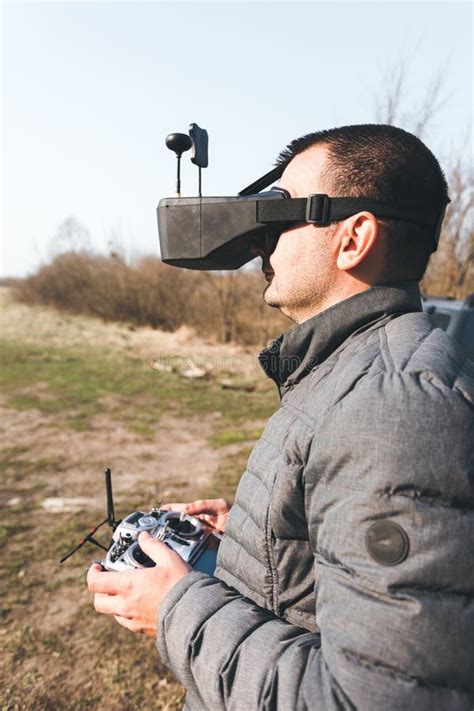 man manages fpv drone  vr glasses stock image image  antenna racer