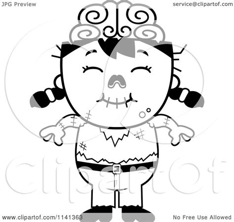 cartoon clipart   black  white happy zombie girl vector