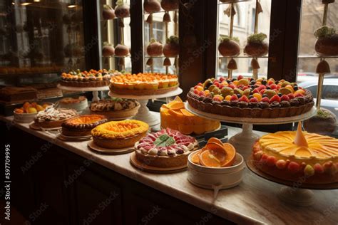 Traditional European Bakery Shop Interior Cake Pastry éclair Citrus