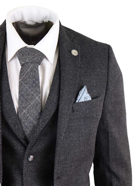 mens black tweed  piece vintage suit stz buy  happy gentleman