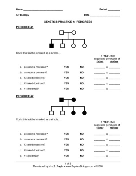 genetics practice 4 pedigrees worksheet for 9th 12th grade lesson planet