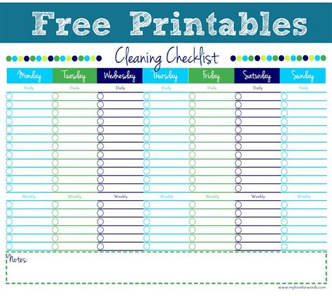 cleaning checklist  printable