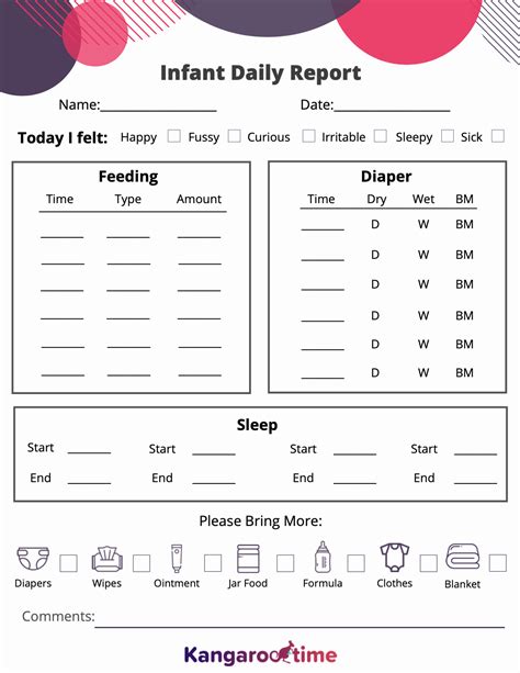 printable daycare infant daily sheets printable form templates