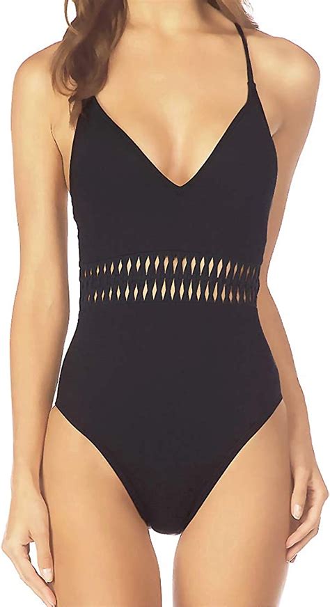 kenneth cole one piece swimsuit tummy control lattice weave cut out