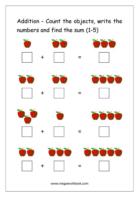 addition  objects  beginners kindergarten math worksheets math worksheets