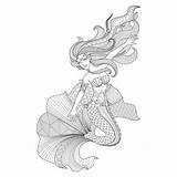 Mermaid Coloring Detailed Zentangle Pages Printable Kids Fantasy Advanced Beautiful Animal Little Fairy Preview sketch template