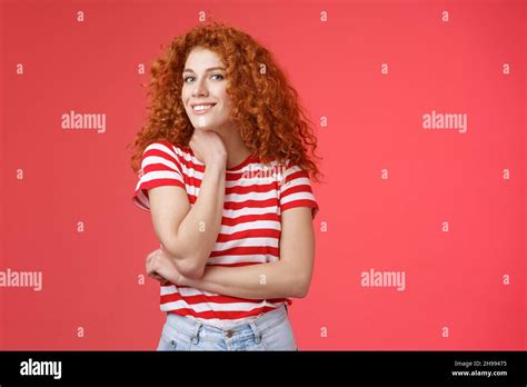 cheerful lively cute tender redhead curly girl romantic summer mood