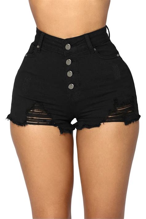 hualong sexy black high waist frayed denim shorts online