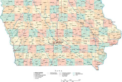 Iowa Digital Vector Map With Counties Major Cities Roads