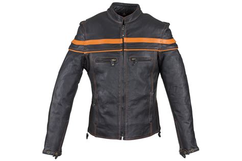 men s leather jacket with orange stripes hasbro leather