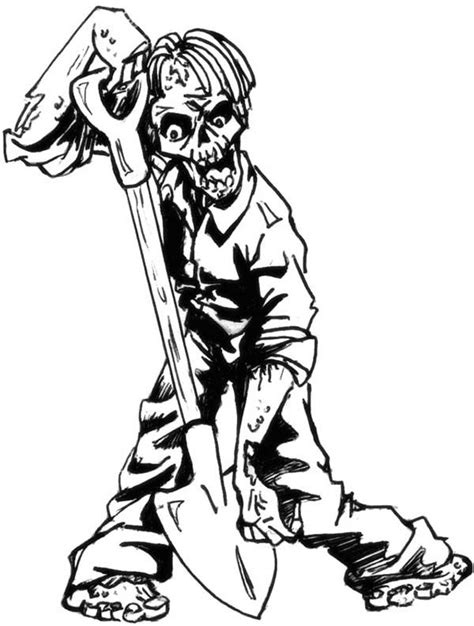 zombie burrowing  shovel coloring page kids play color coloring