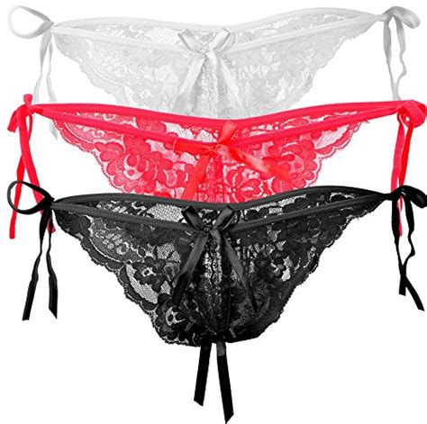 women s sexy lace low rise crotchless string bikini 3 pack white red
