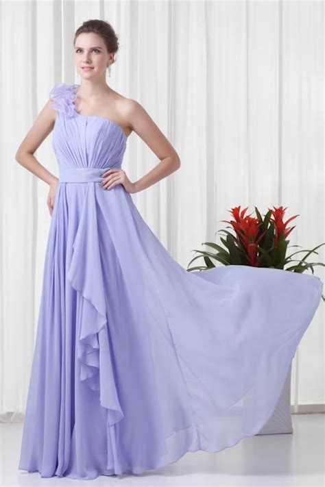 Elegant Lavender Flower One Shoulder Bridesmaid Dresses Sexy Chiffon