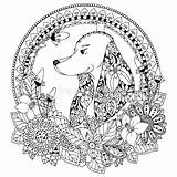 Vector Adults Frame Round Doodle Coloring Dog Illustration Stress Tangle Zen Anti Floral Book Preview sketch template