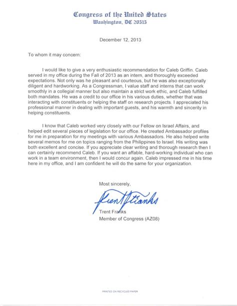 congressional letter  recommendation