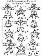 Coloring Christmas Match Cookie Pages Gingerbread Activities Activity Fun Matching Games Cookies Game Preschool Winter Santa Ages Printable Kids Color sketch template