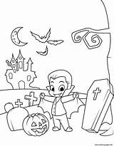 Halloween Dracula Coloring Count Pages Cute Cemetery Printable sketch template