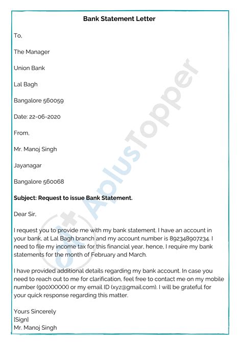 bank statement letter format sample    write bank statement