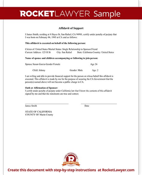 affidavit  support form  examples format  examples