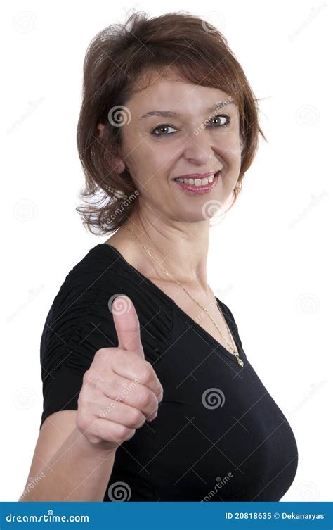 Beautiful Brunette Mature Woman Giving Thumbs Up Stock Image Image Of