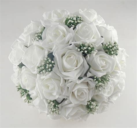 white artificial rose gypsophila bridal wedding bouquet gypsophila